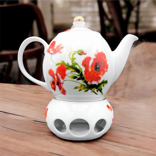 Porcelanowy czajnik do herbaty z podgrzewaczem Maki