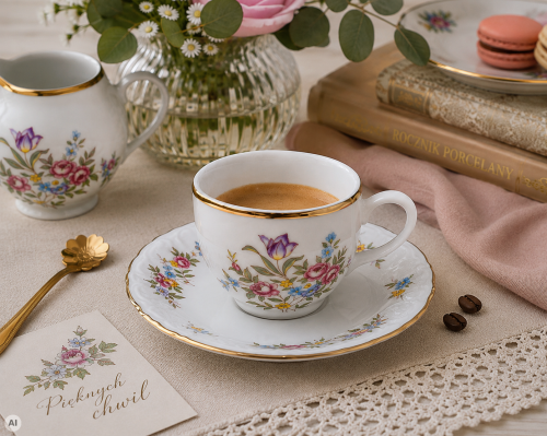 piękna porcelanowa filiżanka do kawy espresso