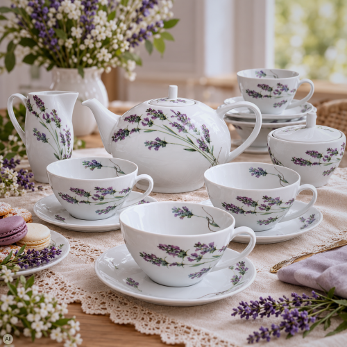 porcelanowy serwis do herbaty lawenda