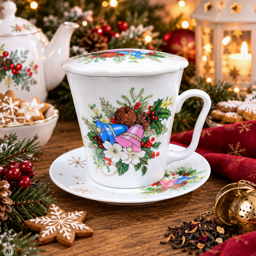 Świąteczny porcelanowy kubek do zaparzania herbaty